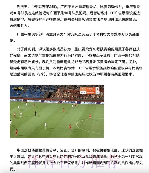 中国足协裁判委员会2025赛季第十四期评议结果公布